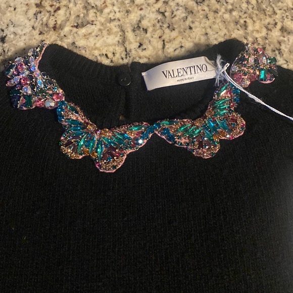 Valentino Wool-Silk Sweater w/ Embroidered Butterfly Neck - Picture 4 of 7